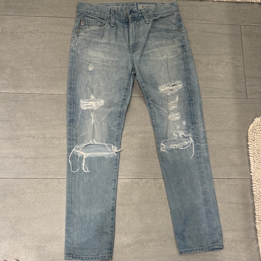 AG women’s ex boyfriend slim jeans Light Blue Distressed size 24